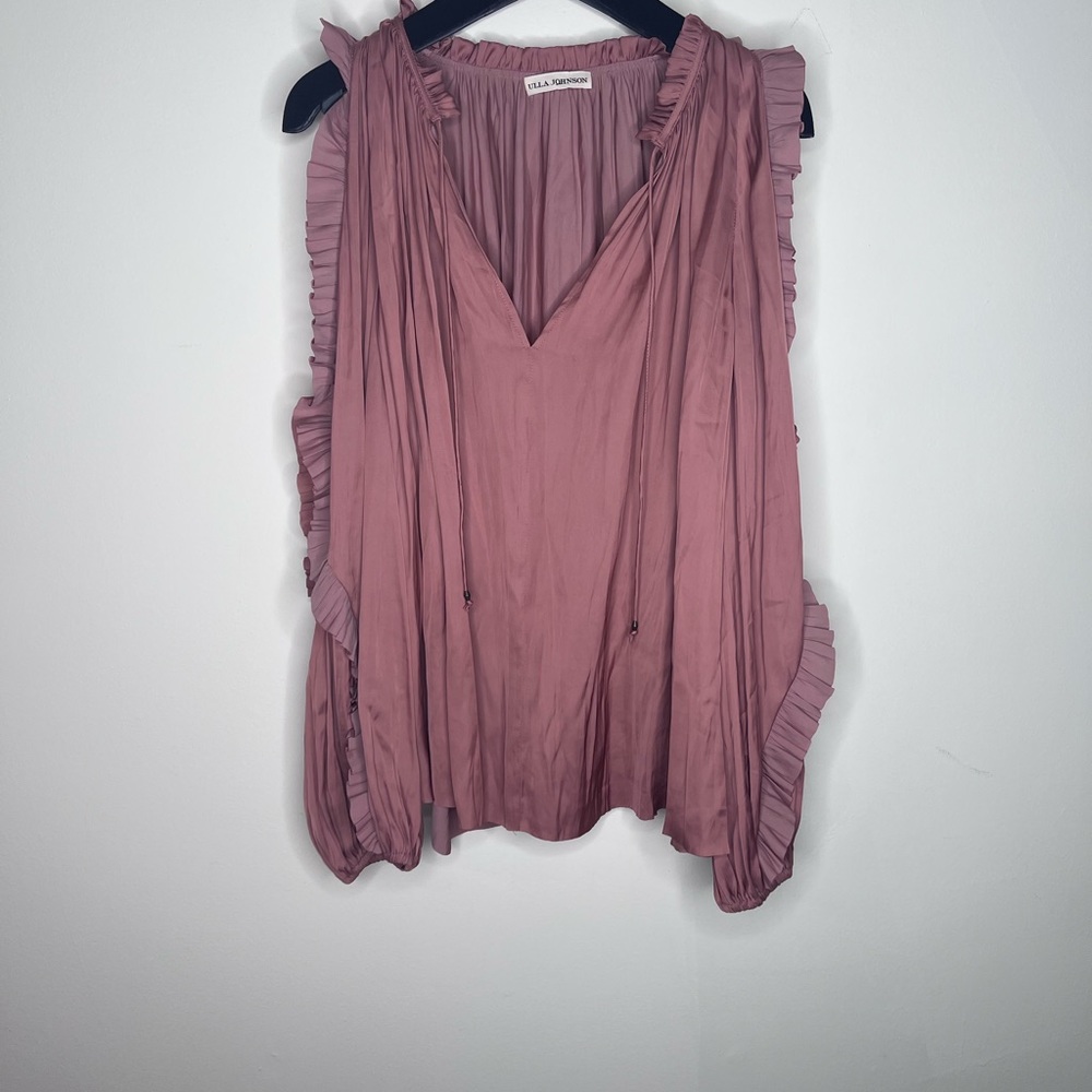 ULLA JOHNSON Women’s Britt Ruffled Cold Shoulder  Blouse In Clay Size 8 - Picture 4 of 7